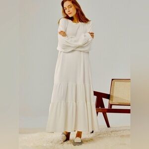 NWT! Nap Loungewear XL • Cream Crewneck Tiered Cotton Maxi Dress.